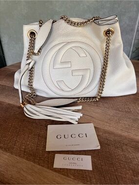 Gucci Ivory Medium Soho Leather Chain Tote Shoulder Bag 308982
